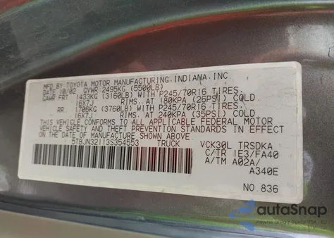 2003 Toyota Tundra from USA, damaged, VIN 5TBJN32113S354553